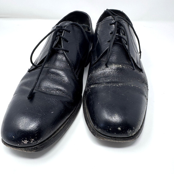 Vtg Florsheim Men’s 9D Black Leather Cap Toe Oxford Dress Vibram Flaws main image 12